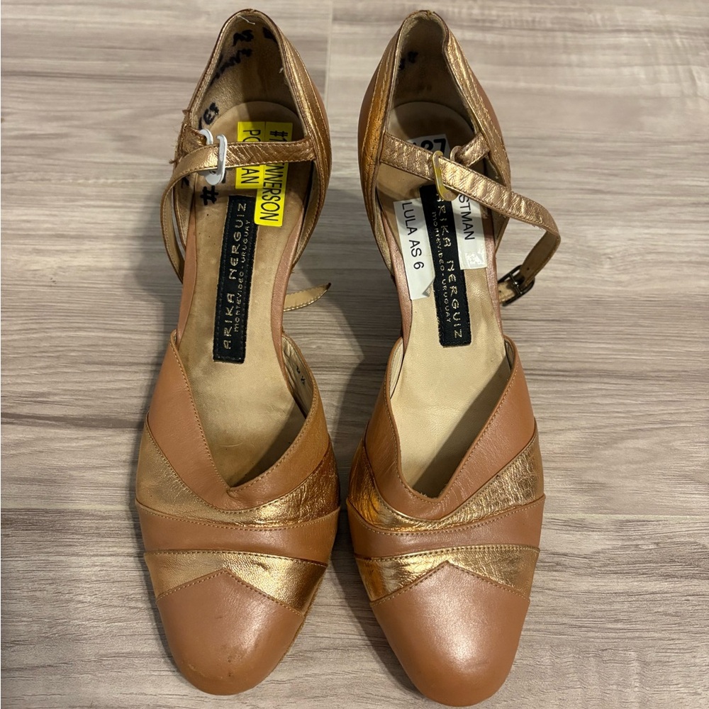 Tan and Gold Strappy Heels